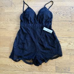 Haute Monde Young Contemporary Black Lace Floral Romper Size Large 