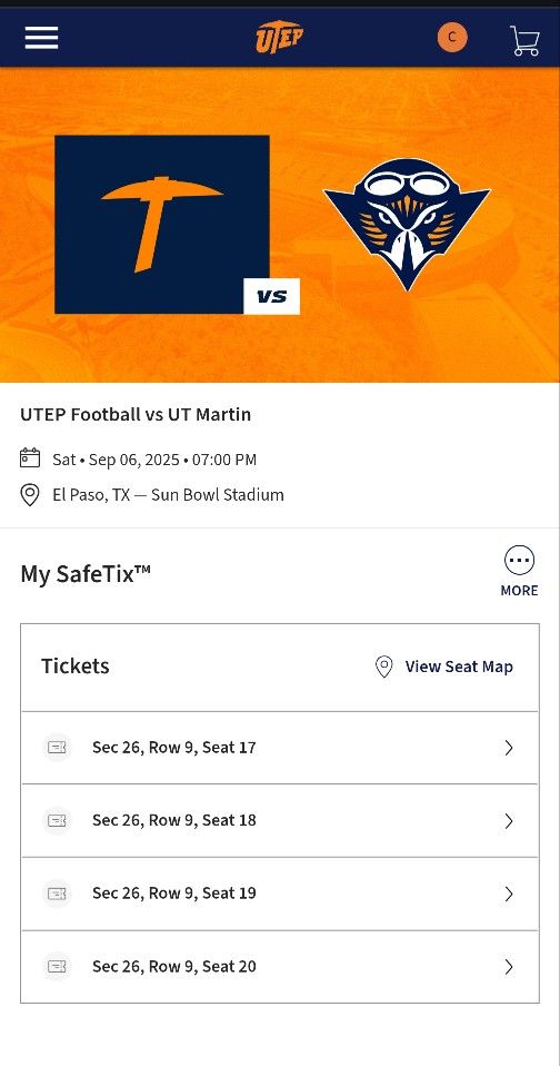 4 UTEP Tickets Tonight TM Transfer