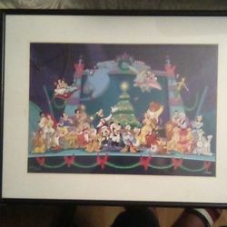 Disney's Christmas Lithograph Numbered With Certificate Of Authenticity In Back RARE COLLECTABLES 