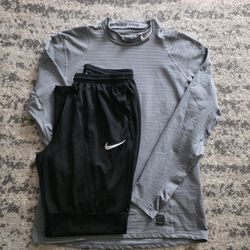 Nike Pro Hyperwarm Long-Sleeve & Dri-FIT Pant, Men's Size Large,  GUC - Black/Gray