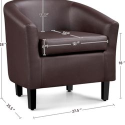 PU Leather Accent Chairs, Modern Barrel Chairs Side Chairs, Comfy Club Chairs with Soft Padded, 2 Chairs for Living Room/Bedroom/Reading Room, Espress