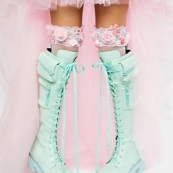Dolls Kill Sugar Thrillz - Mint Combat Boots Size 8 W