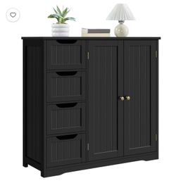 Wooden Bathroom Floor Cabinet with Adjustable Shelf, Black