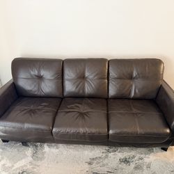 3-Piece Dark Brown Leather Couch Set – Sofa, Loveseat & Chair w/ Ottoman