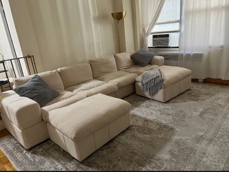 Cream Cloud Modular Sectional Sofa + Double Ottoman - Modern & Cozy