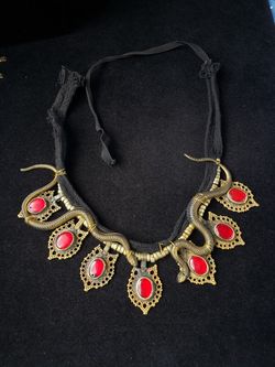 $35. Vintage Kuchi Shoelace Pendant Choker Necklace Tribal Belly Dance Uber Kuchi. Adjustable 16 to 18 in.