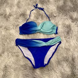 Women’s 2 Piece Halter Push Up Twist Detail Bikini Blue NWT