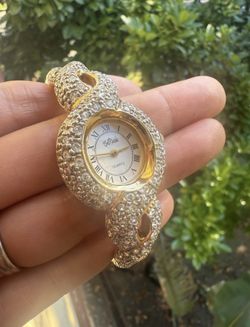 Vintage Bob Mackie women’s rhinestone bangle watch