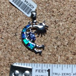 .925 Sterling Silver Gilson Opal & Simulated Tanzanite Kokopelli Pendant
