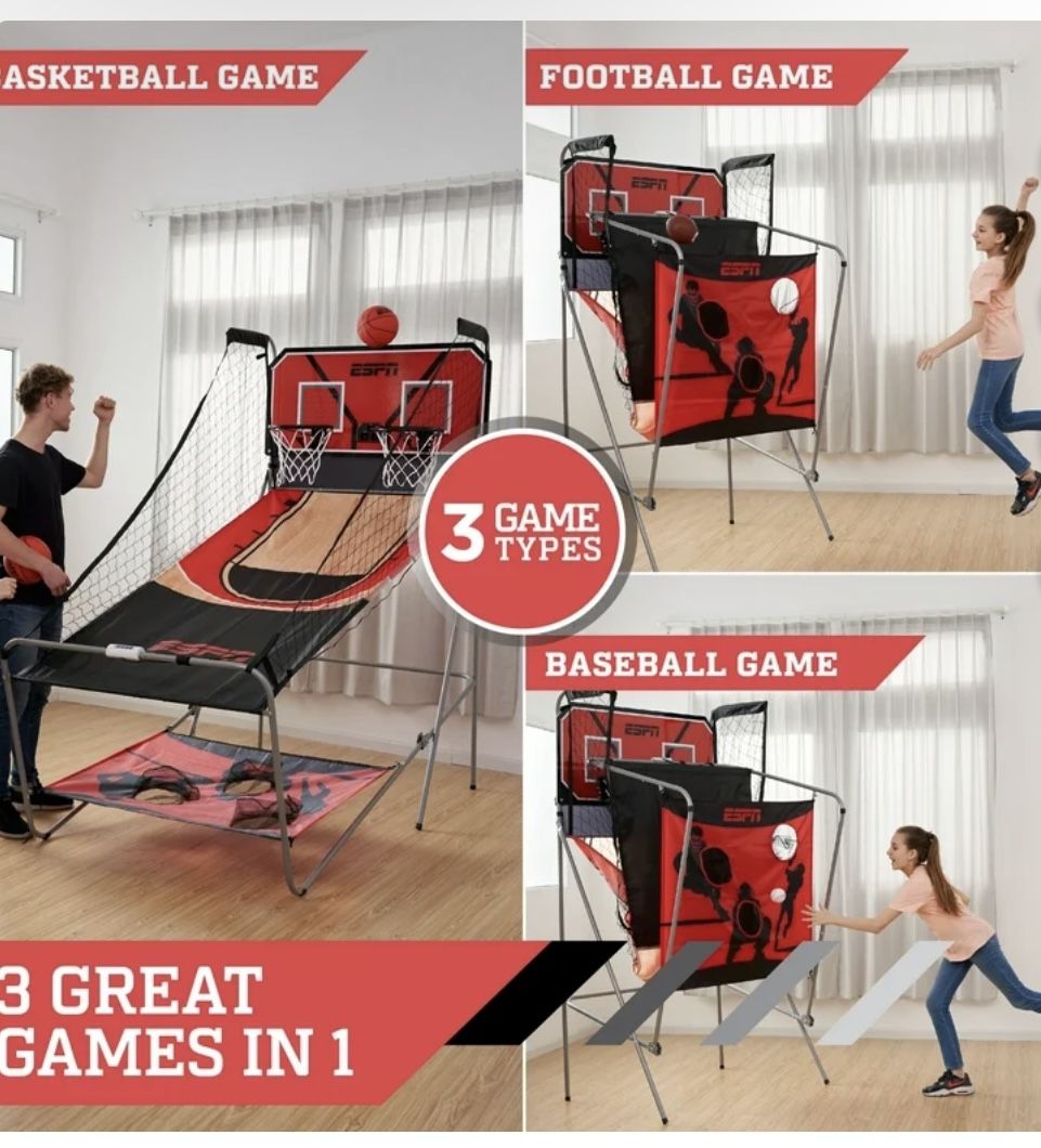 ESPN 3-in-1 Arcade Combo Basketball, Baseball, Football Game, Red