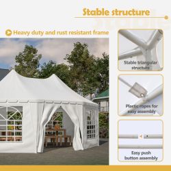 20x15 ft Party Tent, Heavy Duty Event Tent with 1 Doors and 7 Windows,White Wedding Tent, Waterproof,UV Protection Outdoor Gazebo Pavilion Shelter Ten