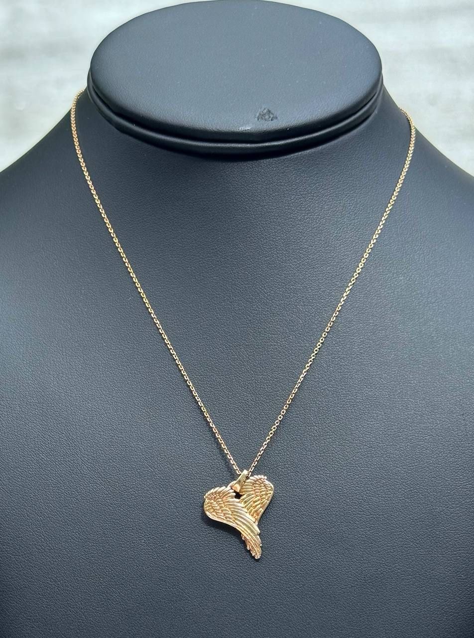 Jewelry 14k yellow gold paper clip necklace chain 16.0" 0.70mm width eagle wing 🪽 pendant