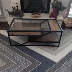 Unique Industrial Wood & Glass Coffee Table - Modern Design!