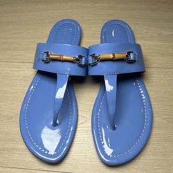 J. McLaughlin Thong Blue Patent Leather Sandal Flats Women's Size 11
