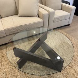 Round Glass Wood Coffee Table