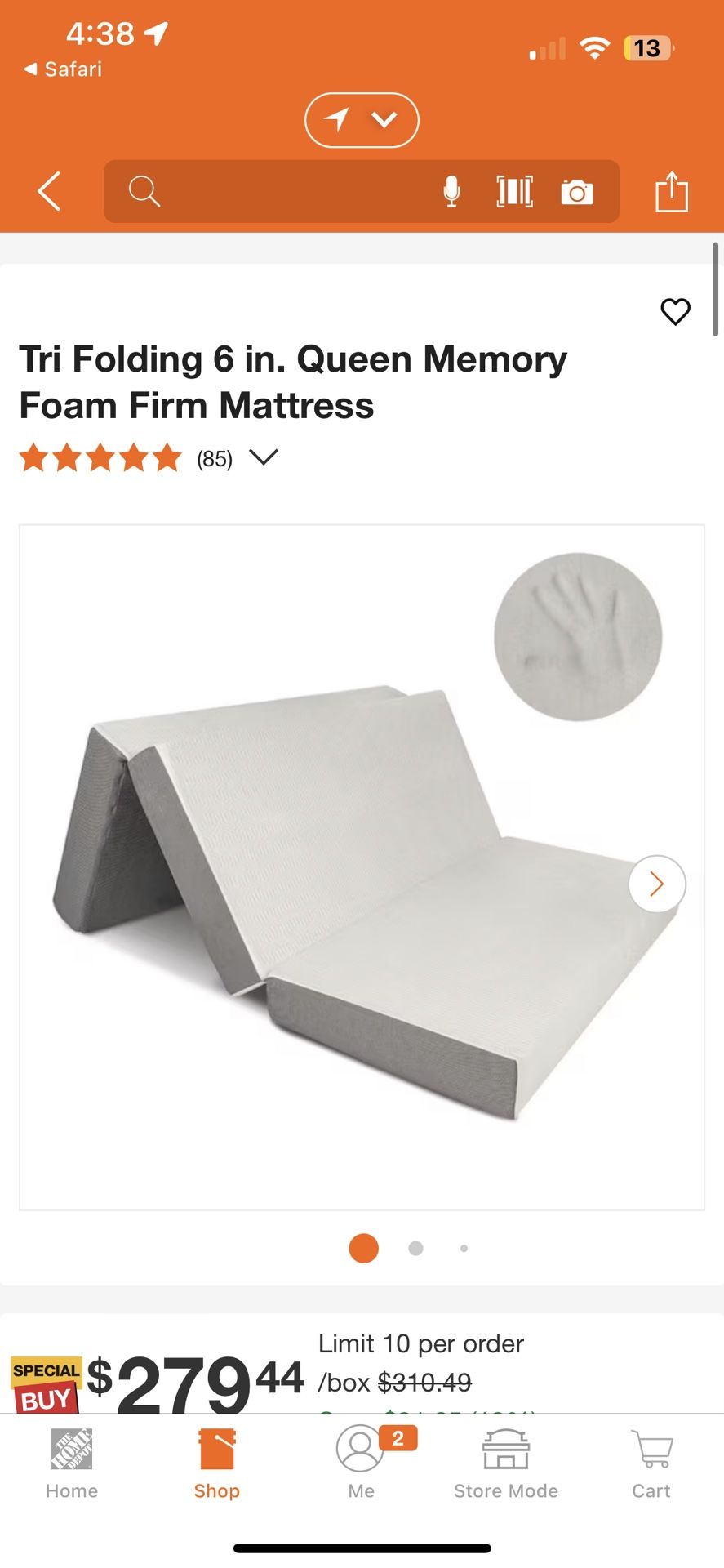 Tri Folding 6 in. Queen Memory Foam Firm Mattress