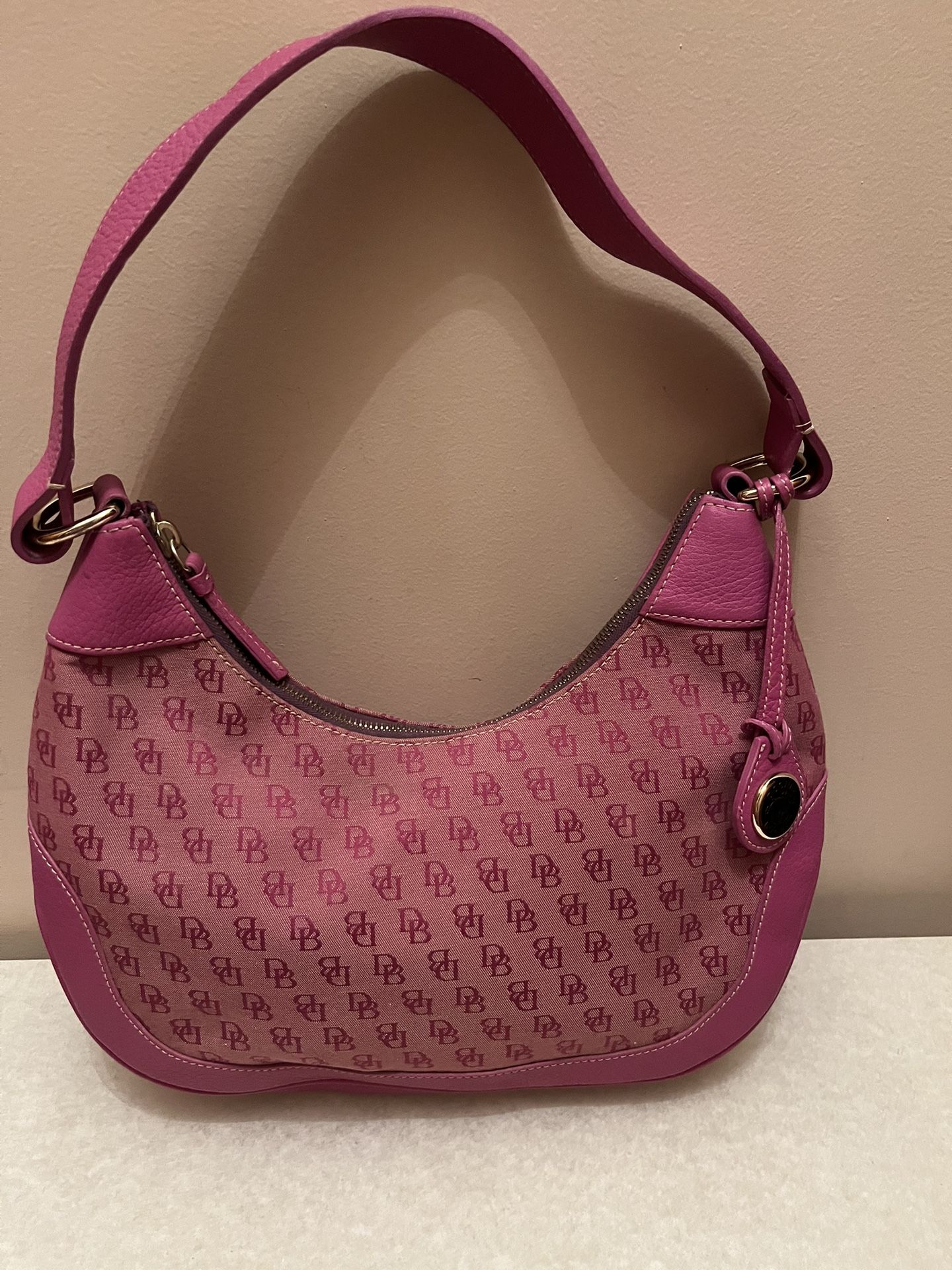 Dooney & Bourke + Vintage Pink Monogram Hobo Shoulder Bag Purse