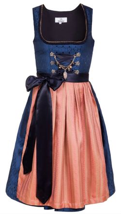 Edelnice Trachtenmode Josepha mini dirndl dress in royal blue and salmon pink.