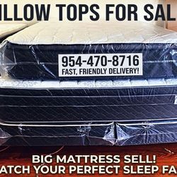 Comfy mattresses available! Has a pillow top for extra comfort. You can get them up to 13 inches thick. Still wrapped up in plastic. Call us or text i