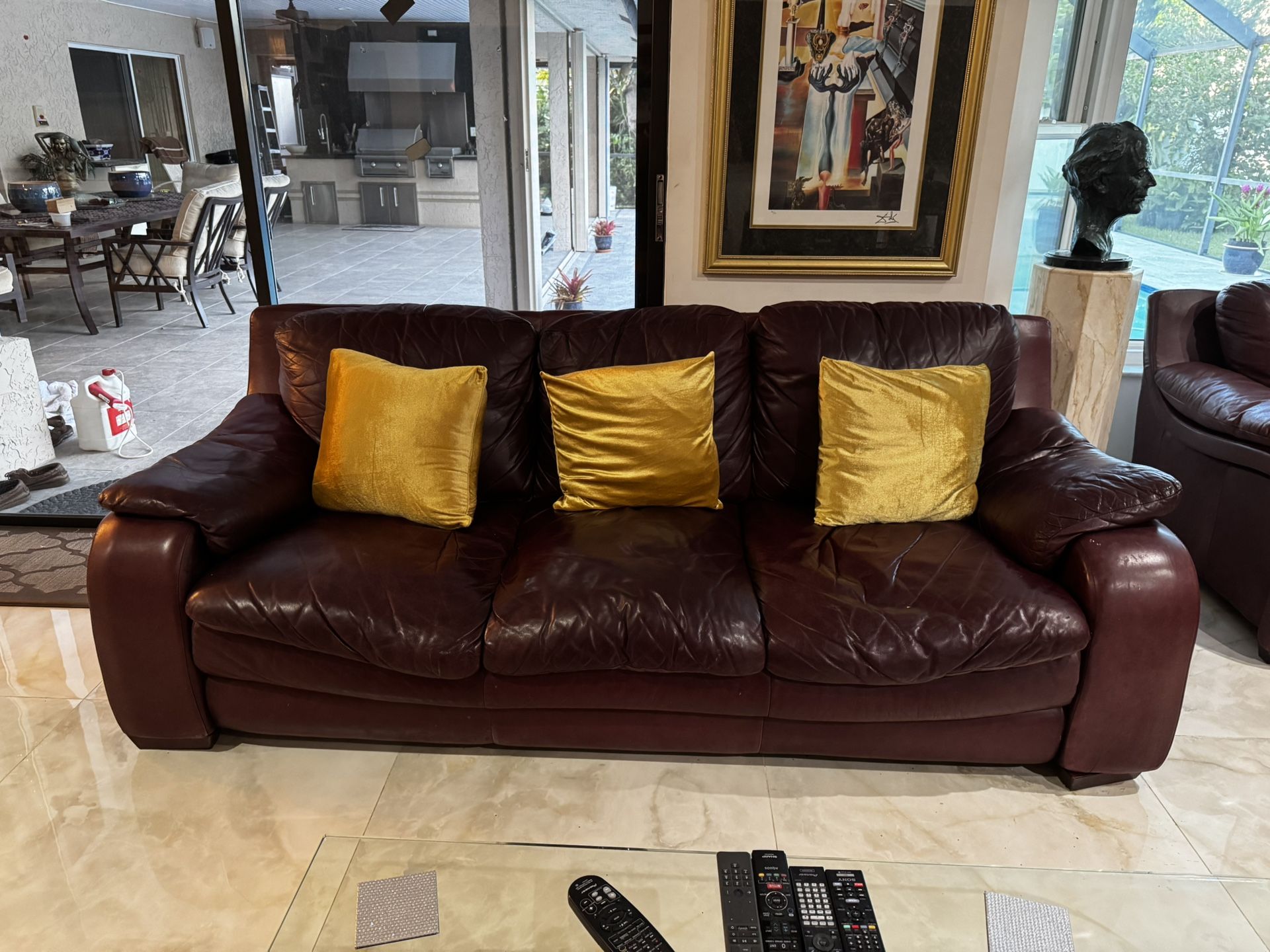 Burgundy Leather Couch And Matching Chair