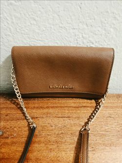 Michael Kors Jet Set Brown Leather Travel Large Phone Crossbody Purse