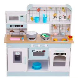 759#Play Kitchen for Kids, Wooden Toy Kitchen Set with Lights and Sounds, Toddler Kitchen with Ice Maker, Oven, Sink, Microwaves, Fridge and Utensil a