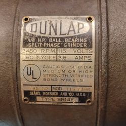 Vintage Dunlap Bench Grinder