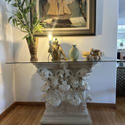 Glass Table With Decorative Base