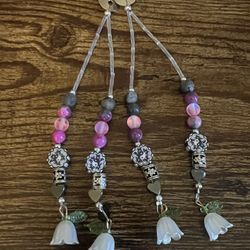 Silver Hair Clips With Beads and 3D White Lily Charms