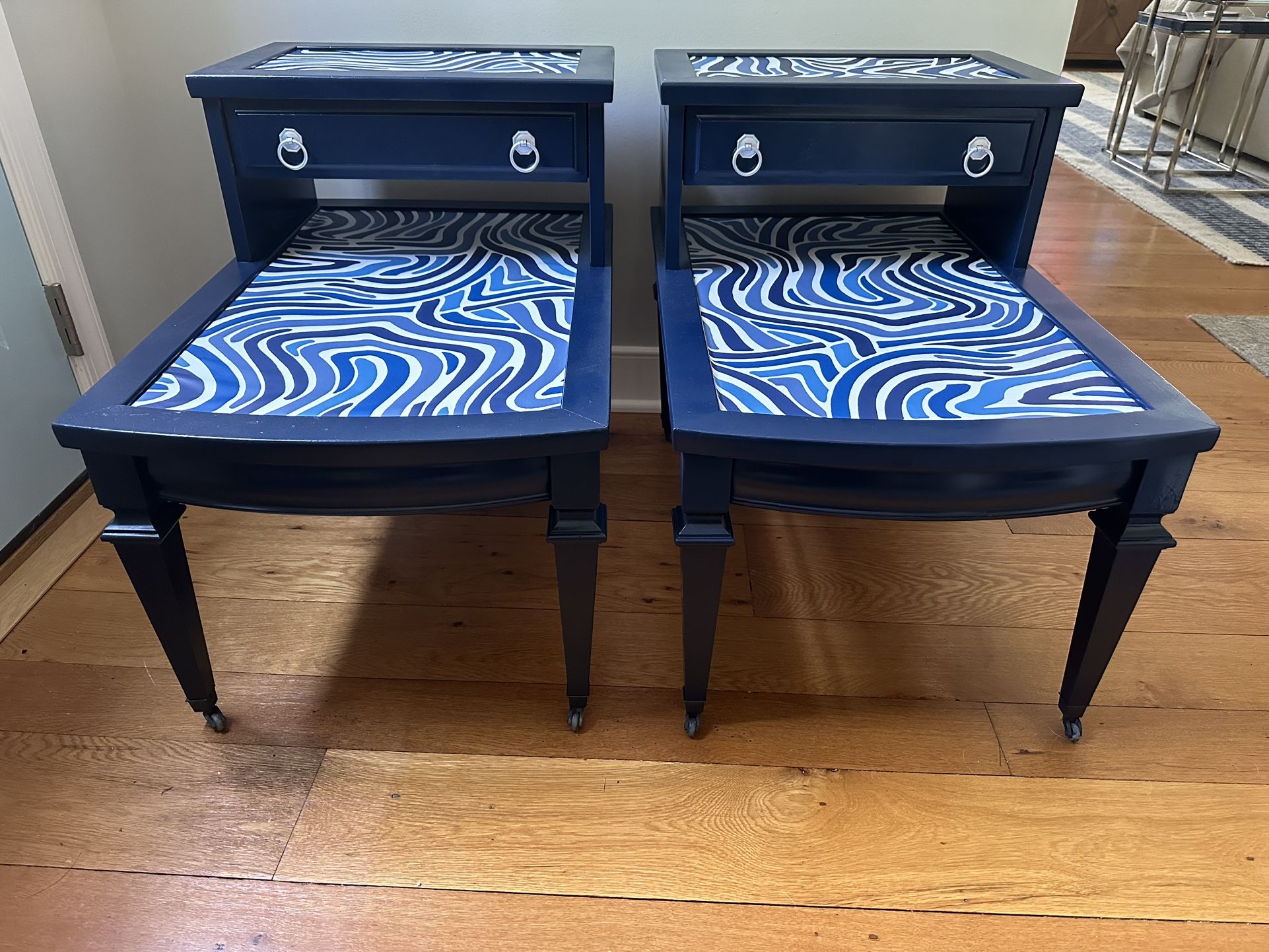 Solid Wood MCM Blue Refurbished Tables