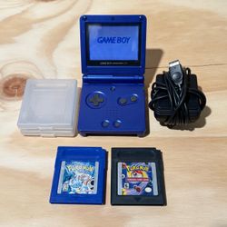 Nintendo GameBoy Advance SP Console Blue w/2-Pokémon Games Tested Good Read Info