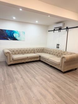 RH Restoration Hardware Beige Chesterfield Sectional Sofa Couch