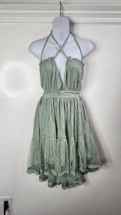 Unbranded Lace Hem Summer Babydoll Tiered Dress Mint Green Size L Boho Coquette
