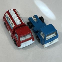 Vintage 1970 Tootsie Toy 4” Chemical Extinguisher & Logger Cab Trucks Near Mint