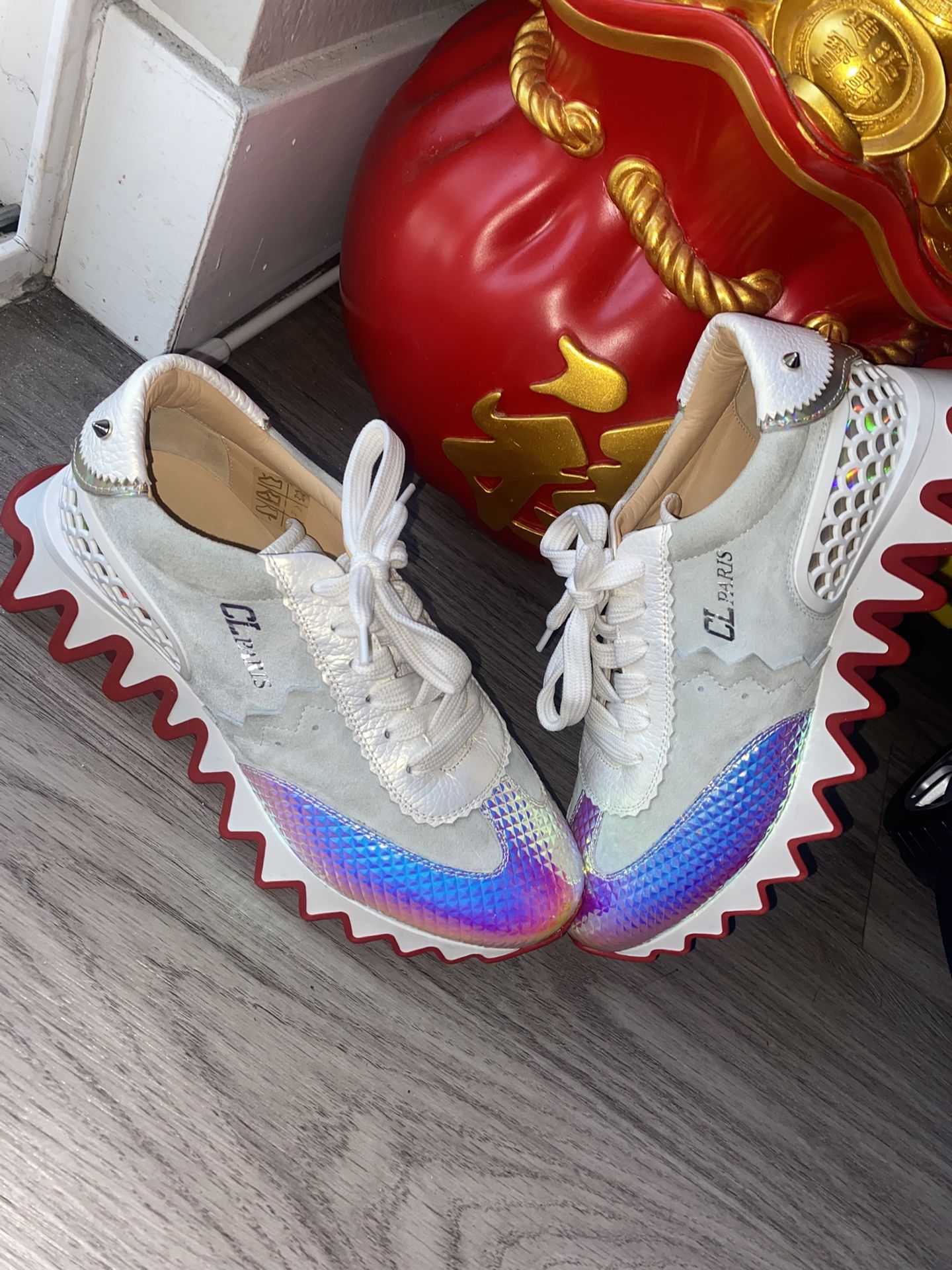 Christian Louboutin DONNA FLAT Multi-Color White Silver Lace Up