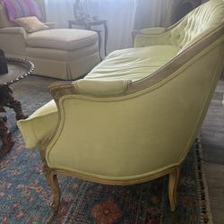 French provincial Tuffed Back Chartuse love Seat