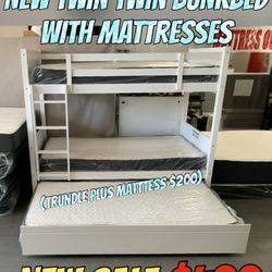 NEW TWIN TWIN BUNKBED WITH MATTRESSES 