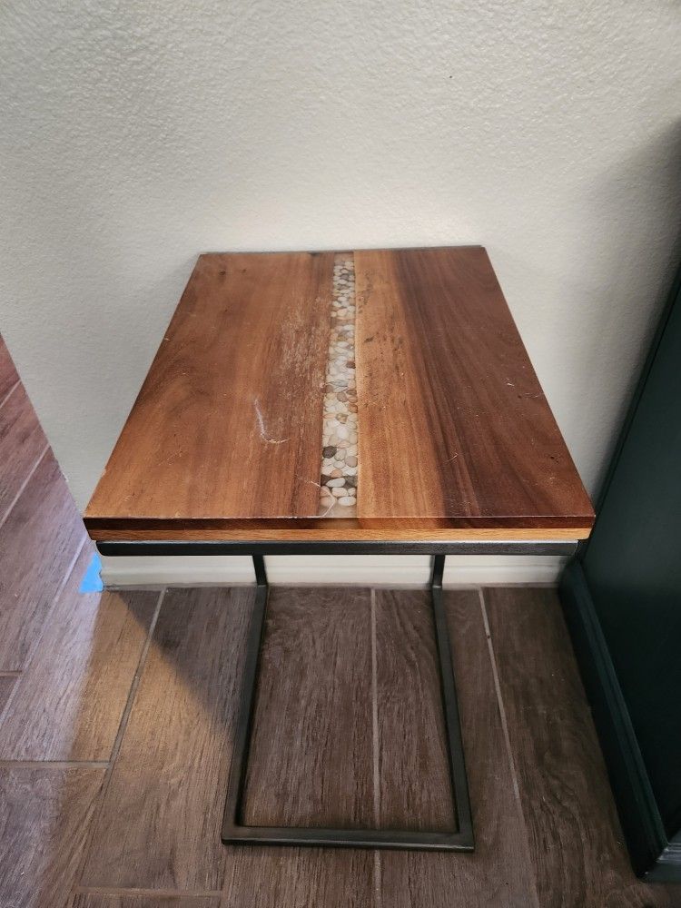 End Table with stone in wood table top