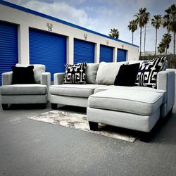 Light Gray Modern Sofa, Lounge Chair, and Ottoman Set