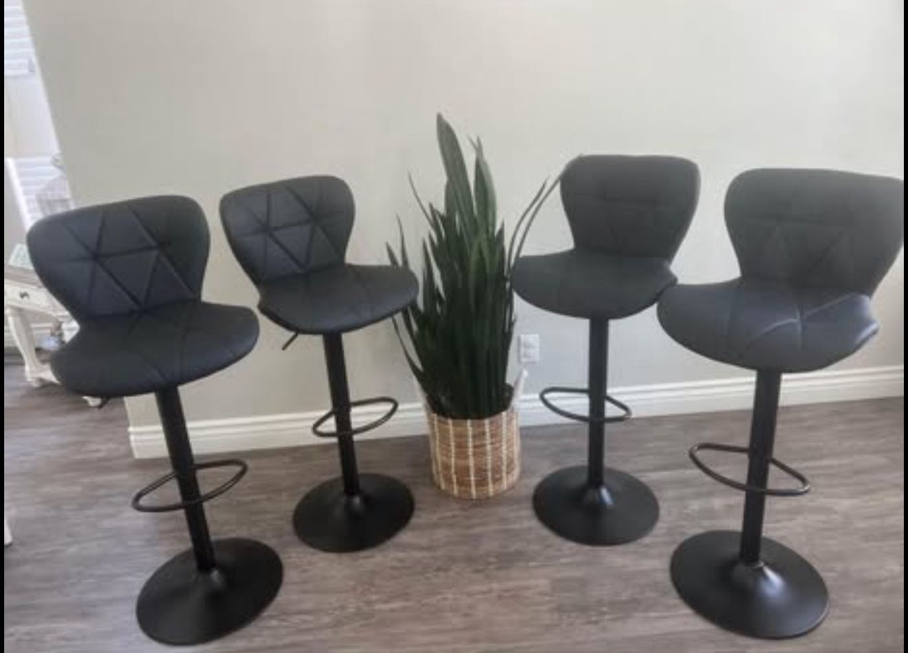Modern Bar Stool Set of 4, Adjustable Faux Leather Upholstered Swivel Counter Stools, Counter Height