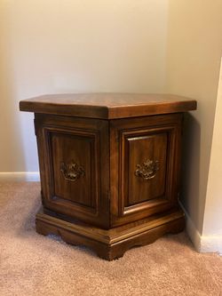 Hexagonal Wood End Table with Cabinet