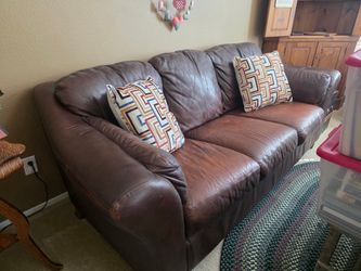 Brown Leather 3-Seat Sofa