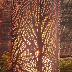 Bronze River Birch Trees Pillar Candle Lantern with Glass insert  7.5” X 4.5”   - Just beautiful when candle is lit inside   2 available $10 each 