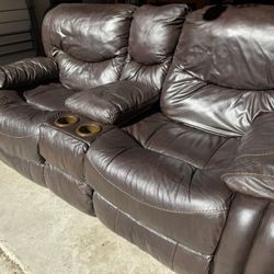 Brown Reclining Loveseat – Used Condition 