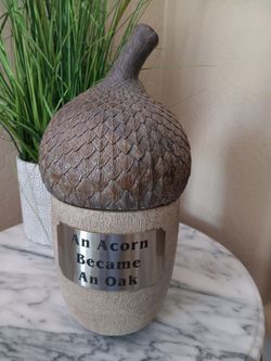 Fun Acorn Decorative Resin Jar with Plaque. So many uses, Add a Candle, Trinkets