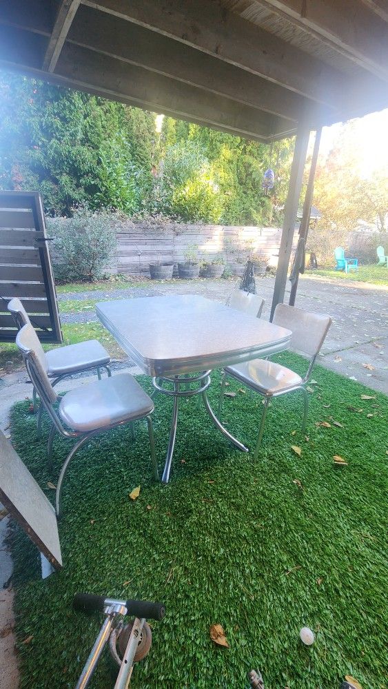 Vintage Chrome Dinette Table With Leaf