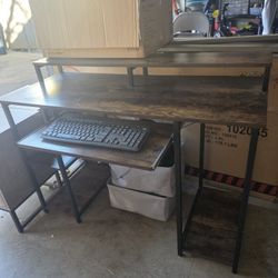 Desk With Built In Riser And Shelf