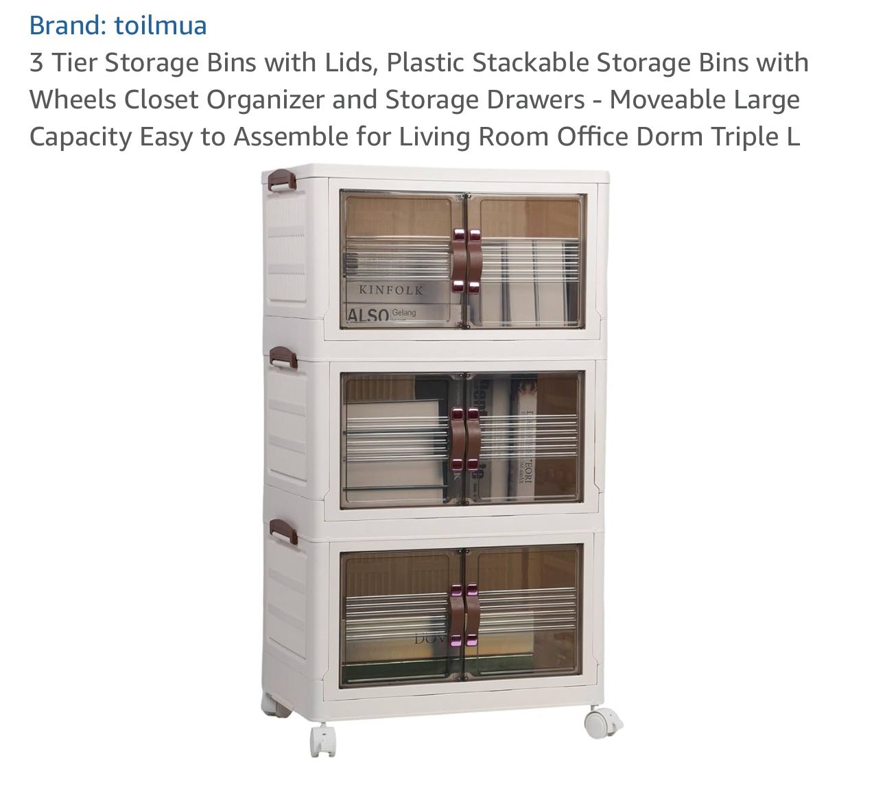 3 Tier Storage Bins with Lids, Plastic Stackable Storage Bins with Wheels Closet Organizer and Storage Drawers - Moveable Large Capacity Easy to Assem