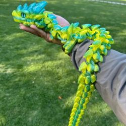 3D Printed Dragon 35inch Green And Lime Green Multicolor