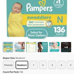 Pampers Swaddlers Newborn 136 Ct 